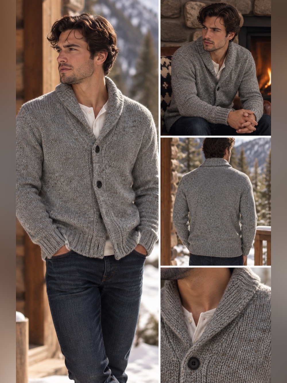 Express Gray Alpaca Blend Shawl Collar Chunky Knit Sweater Sz S